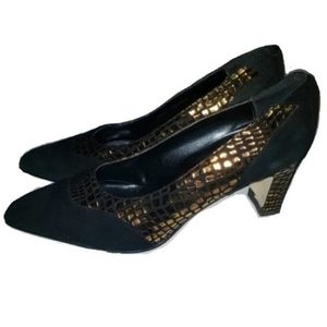 CostaBlanca Spain Black and Gold suede heels